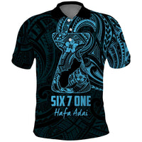 Blue Guam Latte Stone Tribal Tattoo Polo Shirt Hafa Adai Six 7 One