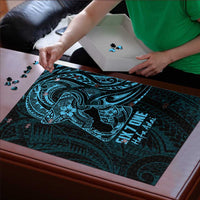 Blue Guam Latte Stone Tribal Tattoo Puzzle Hafa Adai Six 7 One - Polynesian Pride