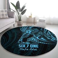 Blue Guam Latte Stone Tribal Tattoo Round Carpet Hafa Adai Six 7 One