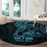 Blue Guam Latte Stone Tribal Tattoo Round Carpet Hafa Adai Six 7 One
