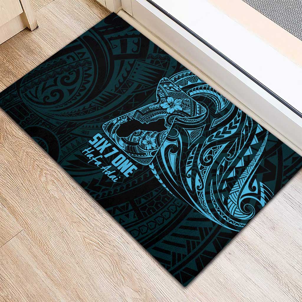 Blue Guam Latte Stone Tribal Tattoo Rubber Doormat Hafa Adai Six 7 One