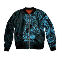 Blue Guam Latte Stone Tribal Tattoo Sleeve Zip Bomber Jacket Hafa Adai Six 7 One