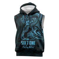 Blue Guam Latte Stone Tribal Tattoo Sleeveless Hoodie Hafa Adai Six 7 One - Polynesian Pride