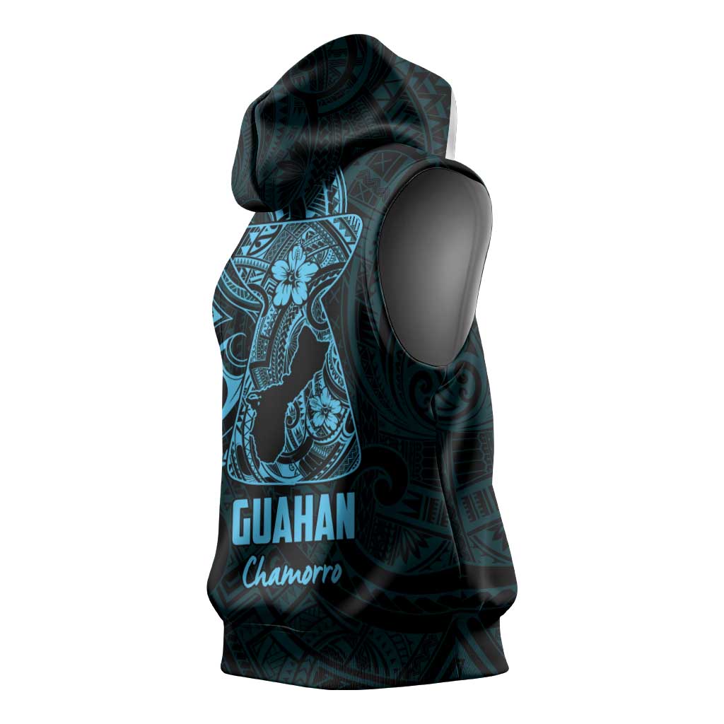 Blue Guam Latte Stone Tribal Tattoo Sleeveless Hoodie Hafa Adai Six 7 One - Polynesian Pride