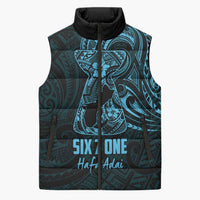 Blue Guam Latte Stone Tribal Tattoo Sleeveless Puffer Jacket Hafa Adai Six 7 One - Polynesian Pride