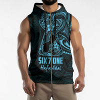 Blue Guam Latte Stone Tribal Tattoo Sleeveless Zip Hoodie Hafa Adai Six 7 One - Polynesian Pride