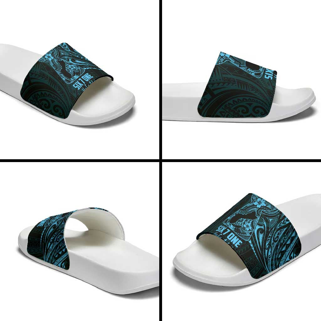 Blue Guam Latte Stone Tribal Tattoo Slide Sandals Hafa Adai Six 7 One - Polynesian Pride