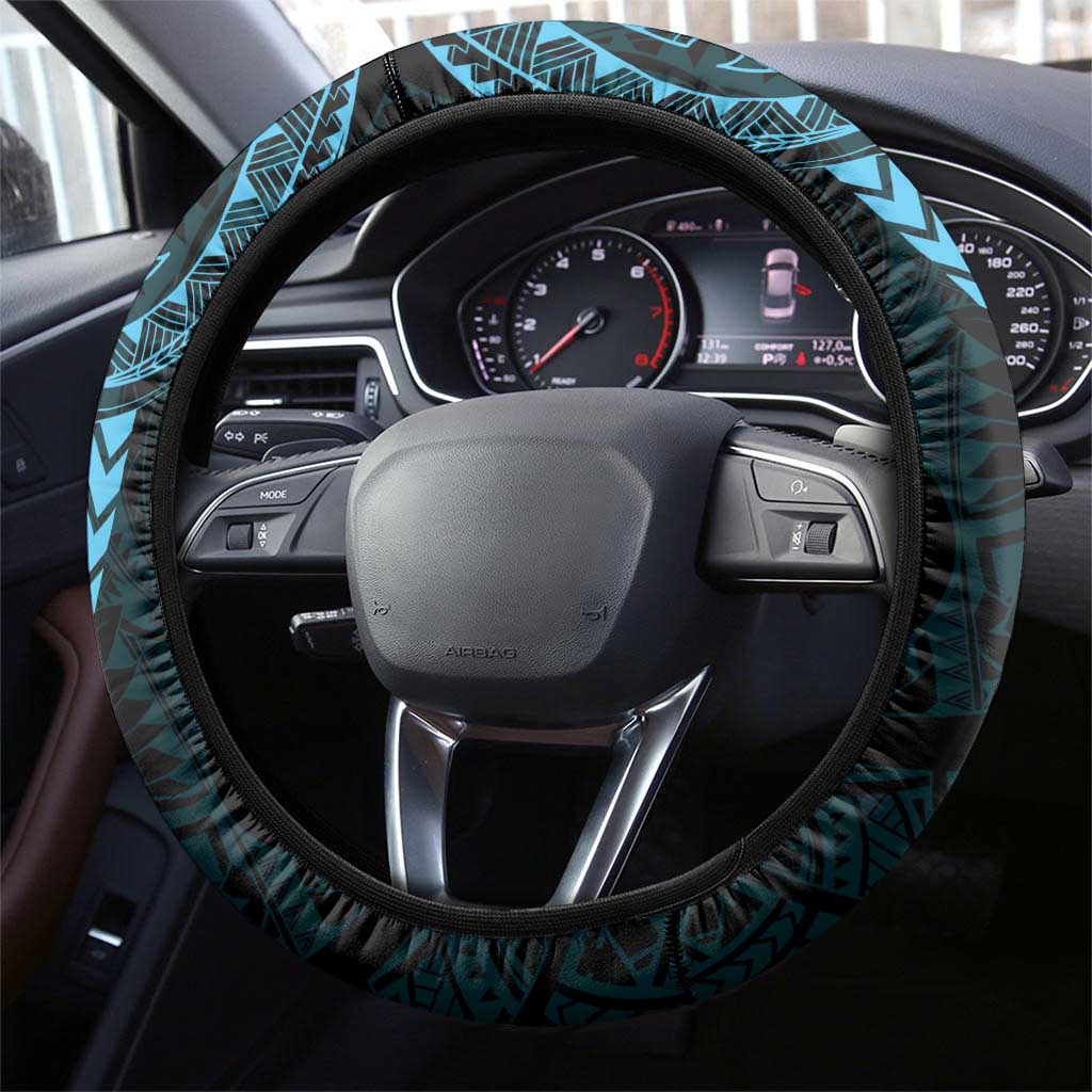Blue Guam Latte Stone Tribal Tattoo Steering Wheel Cover Hafa Adai Six 7 One