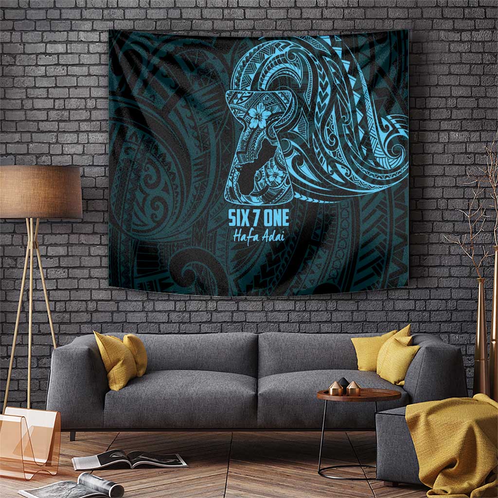 Blue Guam Latte Stone Tribal Tattoo Tapestry Hafa Adai Six 7 One