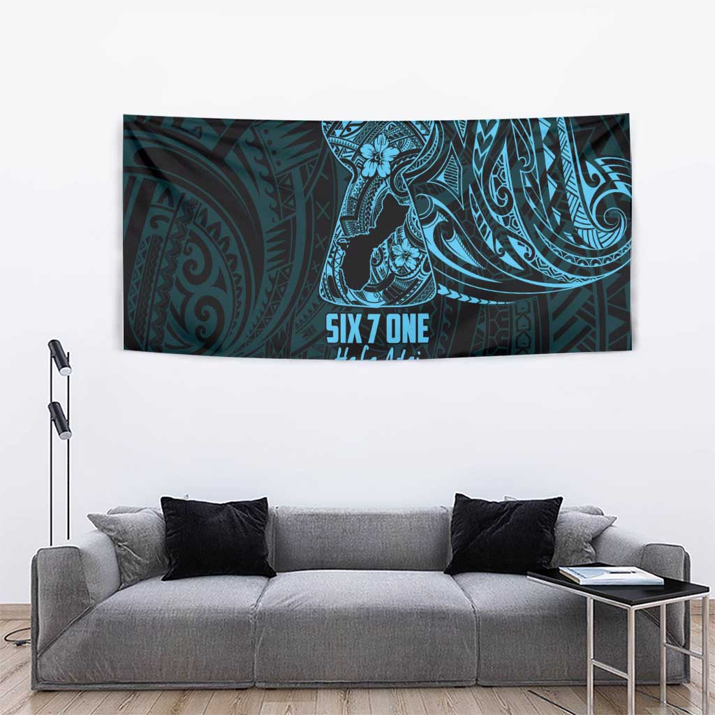 Blue Guam Latte Stone Tribal Tattoo Tapestry Hafa Adai Six 7 One