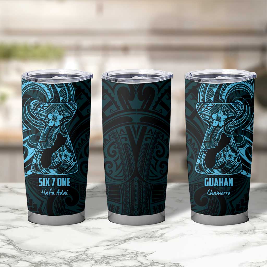 Blue Guam Latte Stone Tribal Tattoo Tumbler Cup Hafa Adai Six 7 One