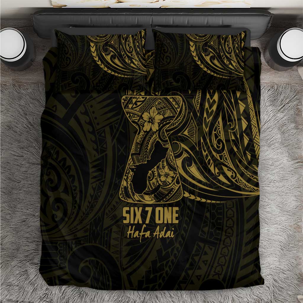 Gold Guam Latte Stone Tribal Tattoo Bedding Set Hafa Adai Six 7 One