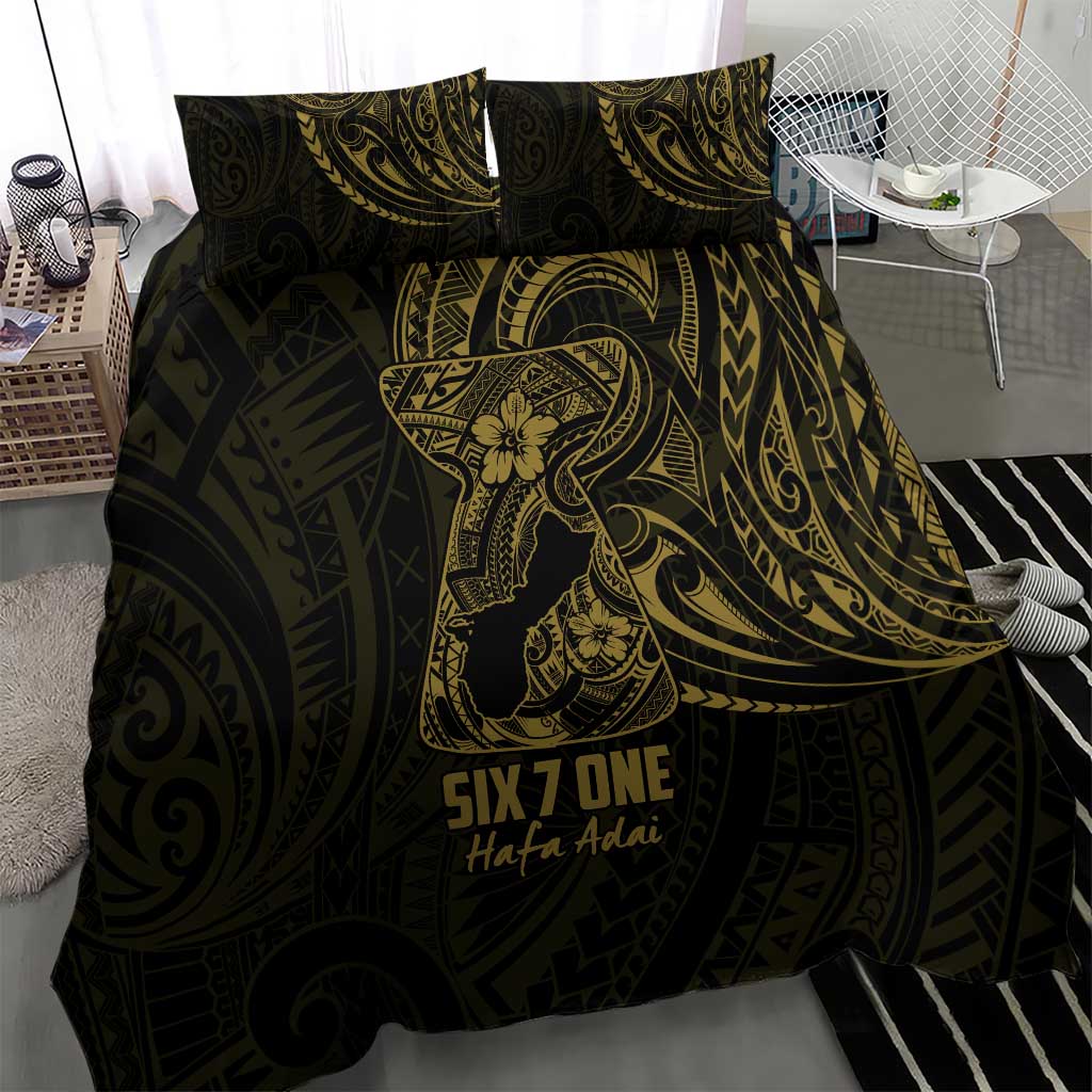 Gold Guam Latte Stone Tribal Tattoo Bedding Set Hafa Adai Six 7 One