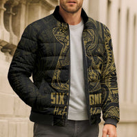 Gold Guam Latte Stone Tribal Tattoo Bomber Puffer Jacket Hafa Adai Six 7 One - Polynesian Pride