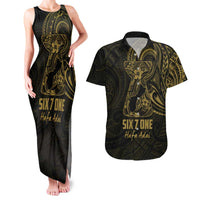 Gold Guam Latte Stone Tribal Tattoo Couples Matching Tank Maxi Dress and Hawaiian Shirt Hafa Adai Six 7 One