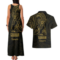 Gold Guam Latte Stone Tribal Tattoo Couples Matching Tank Maxi Dress and Hawaiian Shirt Hafa Adai Six 7 One