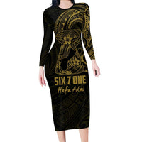Gold Guam Latte Stone Tribal Tattoo Family Matching Long Sleeve Bodycon Dress and Hawaiian Shirt Hafa Adai Six 7 One