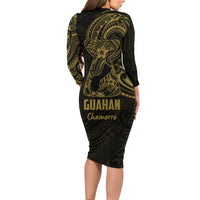 Gold Guam Latte Stone Tribal Tattoo Family Matching Long Sleeve Bodycon Dress and Hawaiian Shirt Hafa Adai Six 7 One