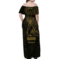 Gold Guam Latte Stone Tribal Tattoo Family Matching Off Shoulder Maxi Dress and Hawaiian Shirt Hafa Adai Six 7 One