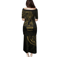 Gold Guam Latte Stone Tribal Tattoo Family Matching Puletasi and Hawaiian Shirt Hafa Adai Six 7 One