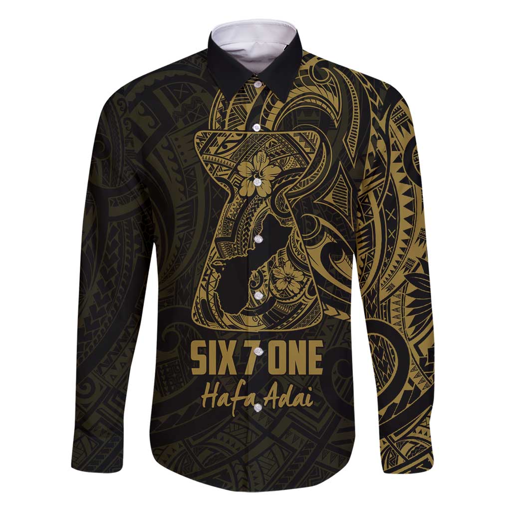 Gold Guam Latte Stone Tribal Tattoo Family Matching Summer Maxi Dress and Hawaiian Shirt Hafa Adai Six 7 One