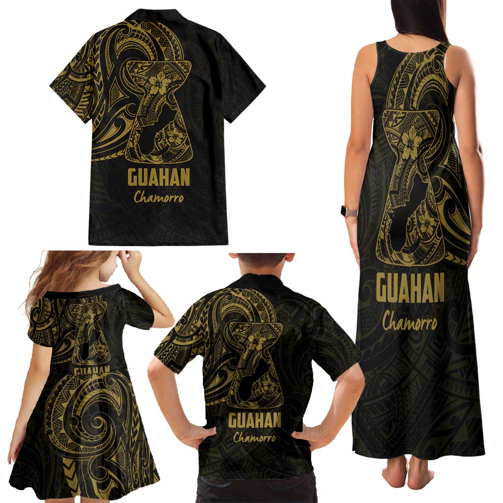 Gold Guam Latte Stone Tribal Tattoo Family Matching Tank Maxi Dress and Hawaiian Shirt Hafa Adai Six 7 One
