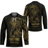 Gold Guam Latte Stone Tribal Tattoo Hockey Jersey Hafa Adai Six 7 One - Polynesian Pride