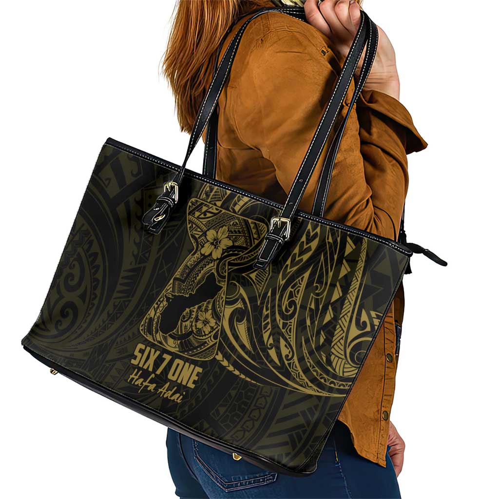 Gold Guam Latte Stone Tribal Tattoo Leather Tote Bag Hafa Adai Six 7 One