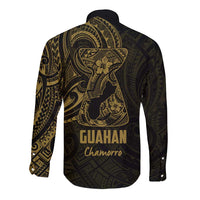 Gold Guam Latte Stone Tribal Tattoo Long Sleeve Button Shirt Hafa Adai Six 7 One