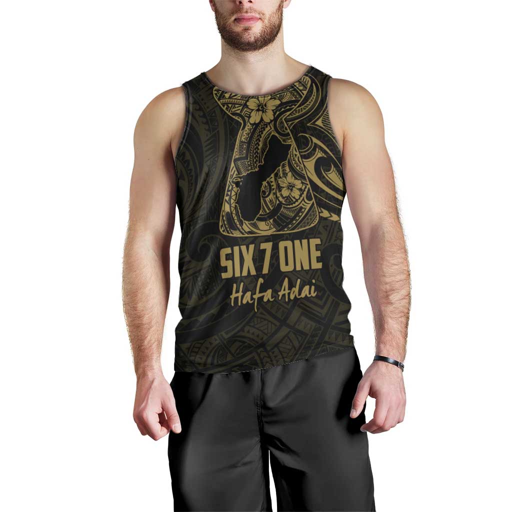 Gold Guam Latte Stone Tribal Tattoo Men Tank Top Hafa Adai Six 7 One