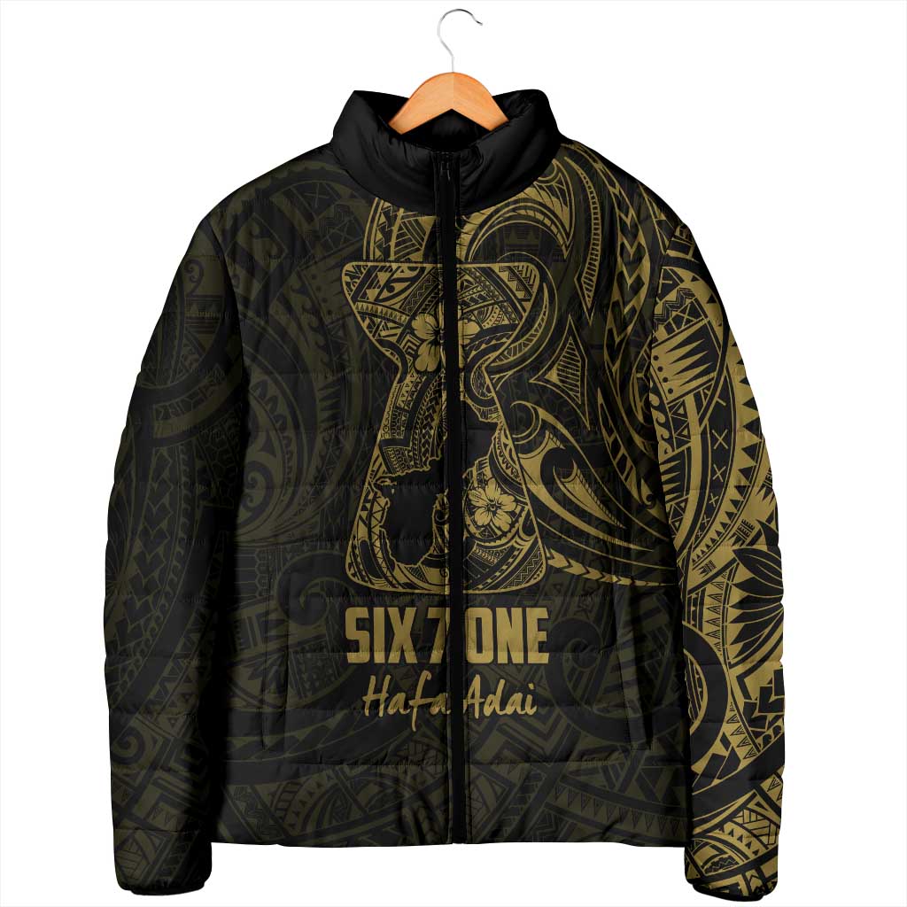 Gold Guam Latte Stone Tribal Tattoo Padded Jacket Hafa Adai Six 7 One - Polynesian Pride