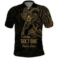 Gold Guam Latte Stone Tribal Tattoo Polo Shirt Hafa Adai Six 7 One