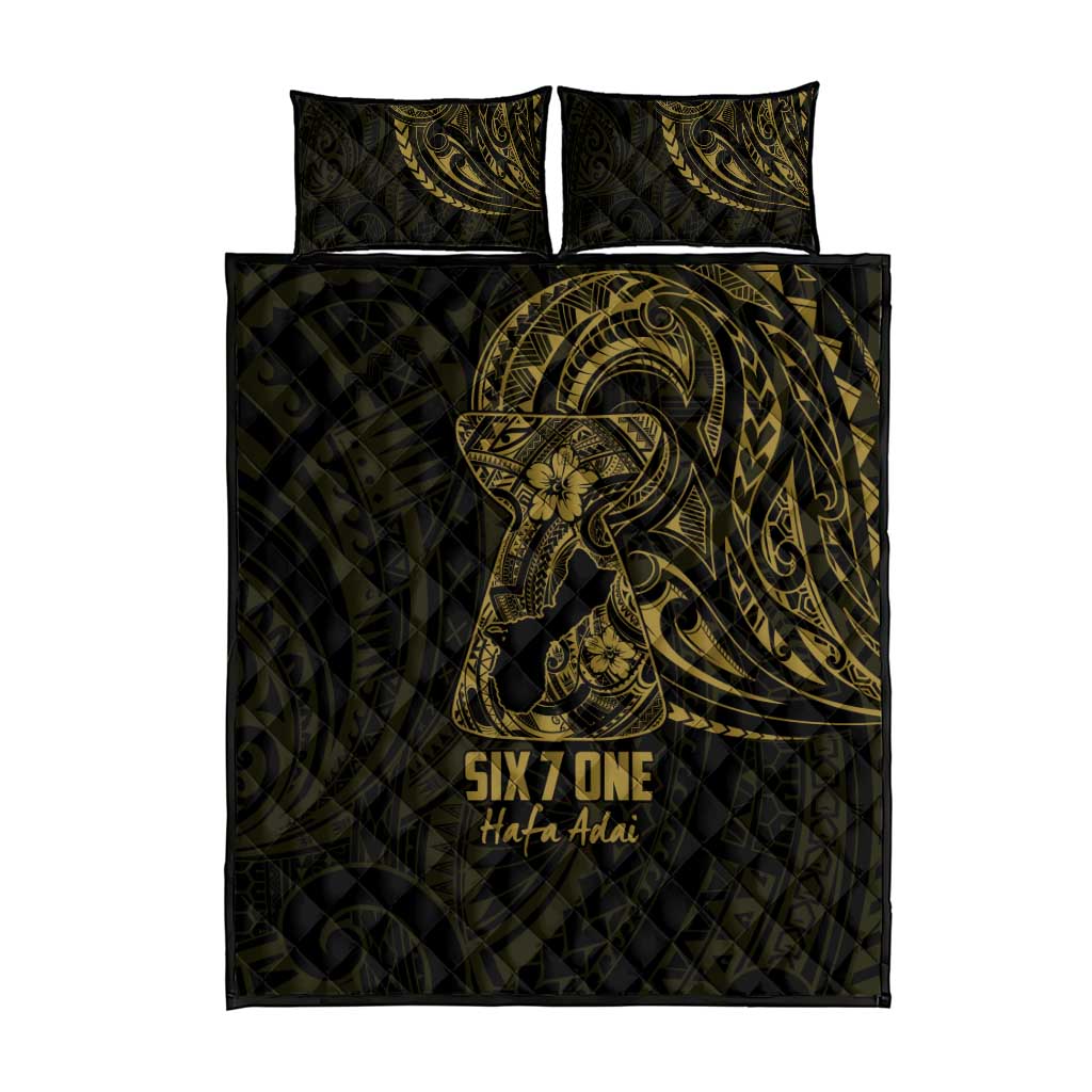 Gold Guam Latte Stone Tribal Tattoo Quilt Bed Set Hafa Adai Six 7 One