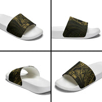 Gold Guam Latte Stone Tribal Tattoo Slide Sandals Hafa Adai Six 7 One - Polynesian Pride