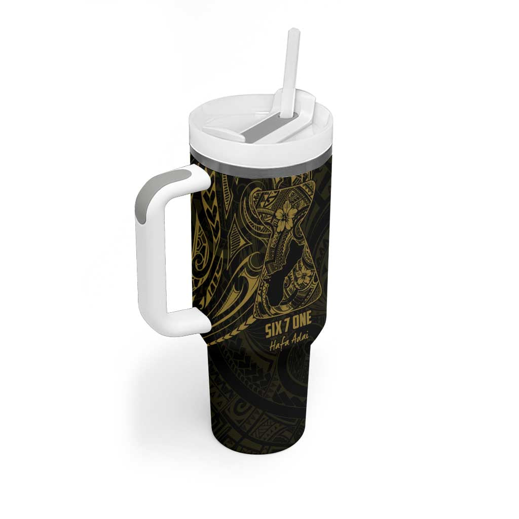 Gold Guam Latte Stone Tribal Tattoo Tumbler With Handle Hafa Adai Six 7 One