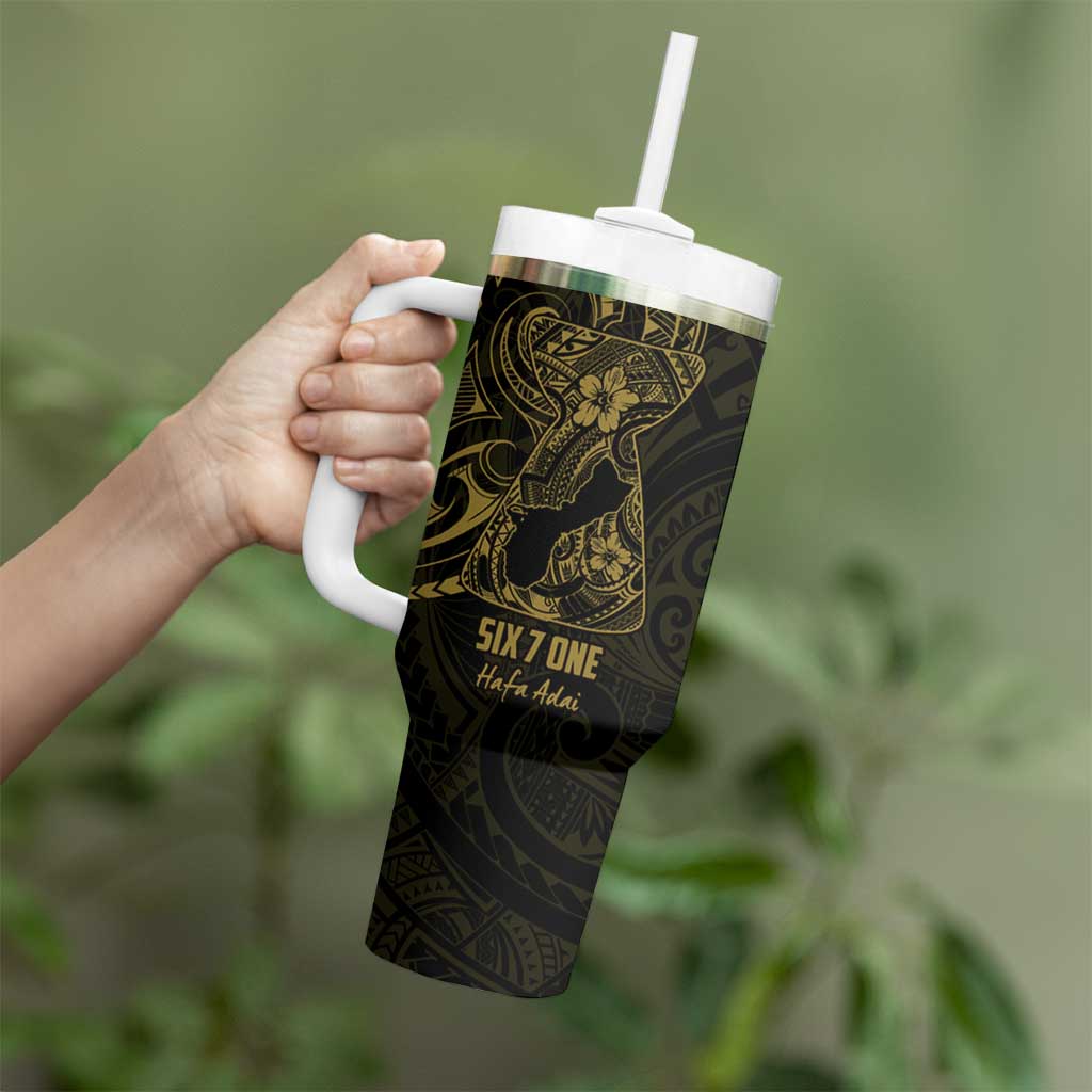Gold Guam Latte Stone Tribal Tattoo Tumbler With Handle Hafa Adai Six 7 One