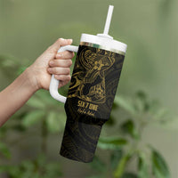 Gold Guam Latte Stone Tribal Tattoo Tumbler With Handle Hafa Adai Six 7 One