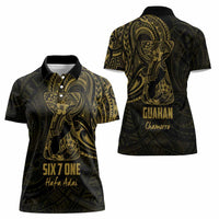 Gold Guam Latte Stone Tribal Tattoo Women Polo Shirt Hafa Adai Six 7 One