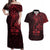 Oxblood Guam Latte Stone Tribal Tattoo Couples Matching Off Shoulder Maxi Dress and Hawaiian Shirt Hafa Adai Six 7 One