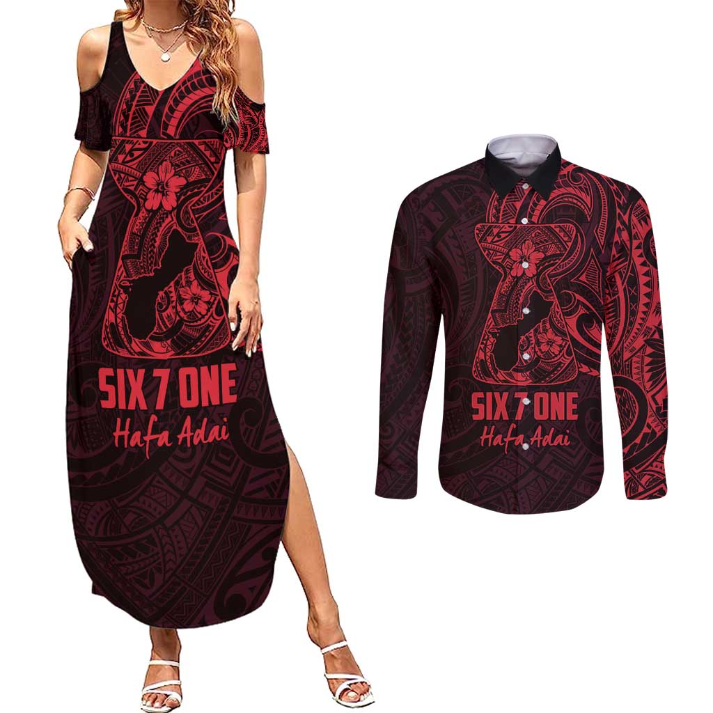 Oxblood Guam Latte Stone Tribal Tattoo Couples Matching Summer Maxi Dress and Long Sleeve Button Shirt Hafa Adai Six 7 One
