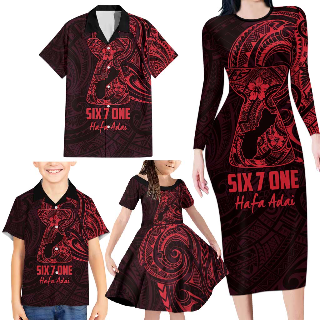 Oxblood Guam Latte Stone Tribal Tattoo Family Matching Long Sleeve Bodycon Dress and Hawaiian Shirt Hafa Adai Six 7 One