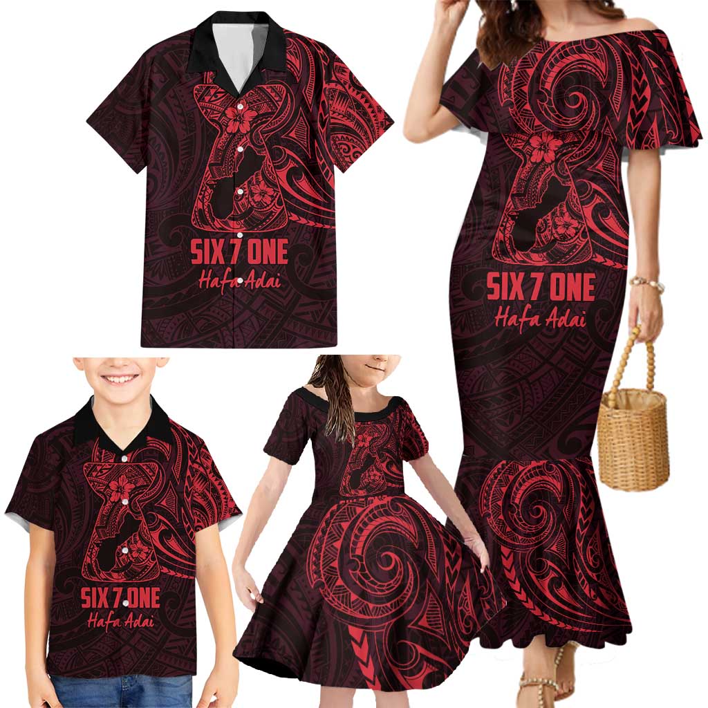 Oxblood Guam Latte Stone Tribal Tattoo Family Matching Mermaid Dress and Hawaiian Shirt Hafa Adai Six 7 One