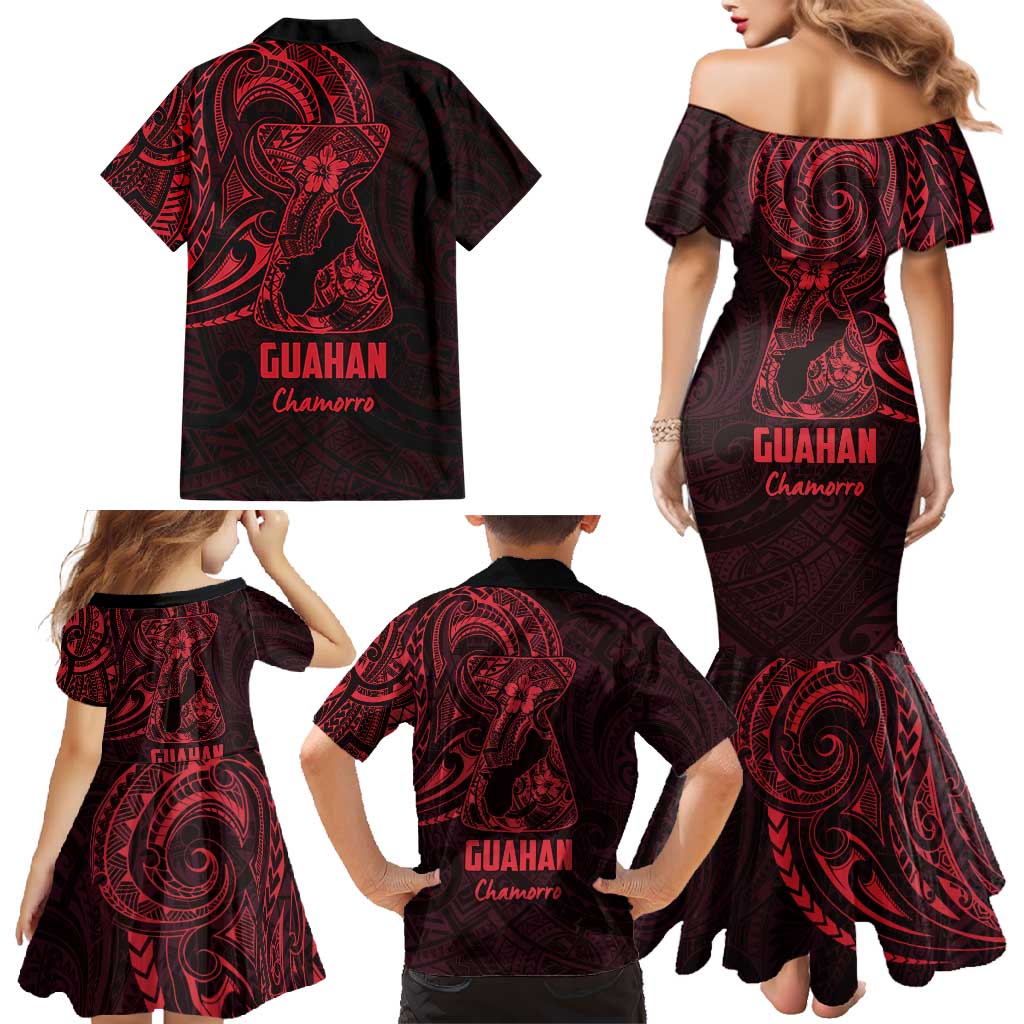 Oxblood Guam Latte Stone Tribal Tattoo Family Matching Mermaid Dress and Hawaiian Shirt Hafa Adai Six 7 One