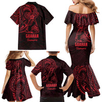 Oxblood Guam Latte Stone Tribal Tattoo Family Matching Mermaid Dress and Hawaiian Shirt Hafa Adai Six 7 One