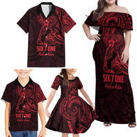 Oxblood Guam Latte Stone Tribal Tattoo Family Matching Off Shoulder Maxi Dress and Hawaiian Shirt Hafa Adai Six 7 One