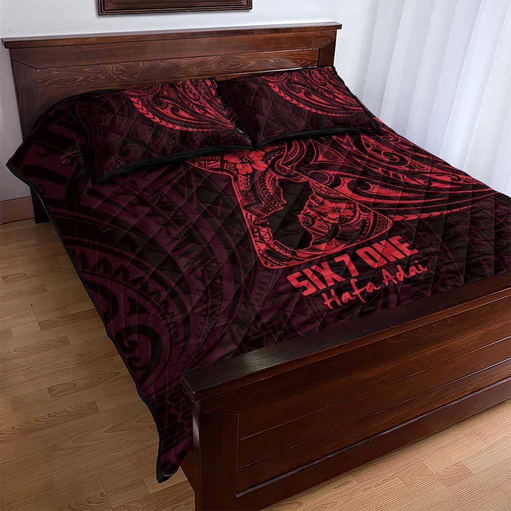 Oxblood Guam Latte Stone Tribal Tattoo Quilt Bed Set Hafa Adai Six 7 One