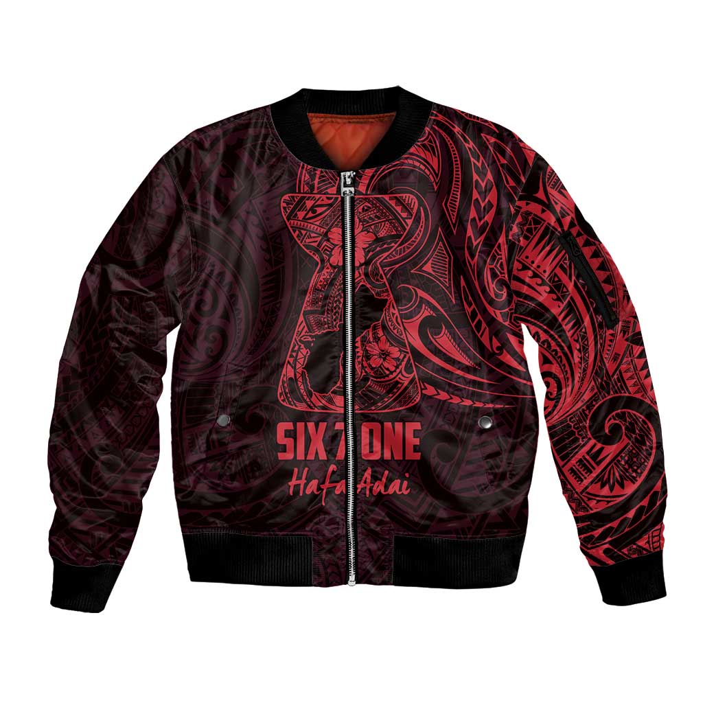 Oxblood Guam Latte Stone Tribal Tattoo Sleeve Zip Bomber Jacket Hafa Adai Six 7 One