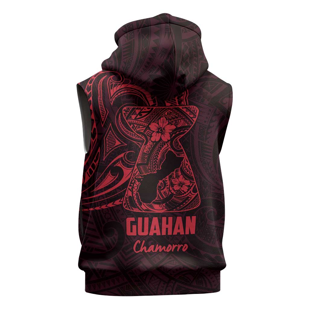 Oxblood Guam Latte Stone Tribal Tattoo Sleeveless Hoodie Hafa Adai Six 7 One - Polynesian Pride