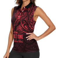 Oxblood Guam Latte Stone Tribal Tattoo Women Sleeveless Polo Shirt Hafa Adai Six 7 One