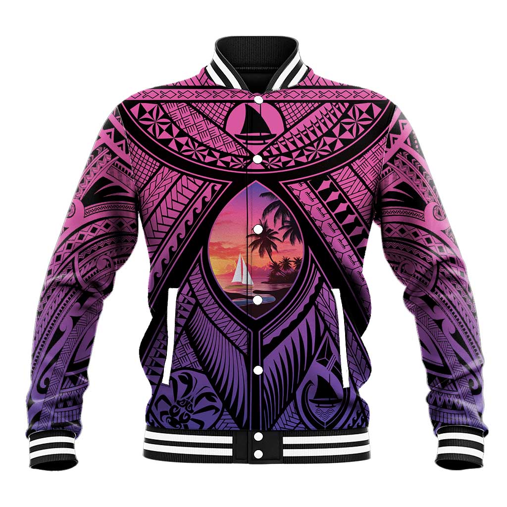 Guam Chamorro Artsy Baseball Jacket Guahan Sunset Beach